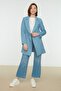 Blue Double-Button Pocket Detail Lined Blazer Woven Jacket TCTAW22CK0007 - 2