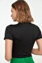 Black Zippered Stand Collar Zippered Short Sleeve Flexible Snap Knitted Body TWOAW21BD0009 - 5
