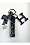 Black Baguette Black Meter Light Keychain Black Letter H Silver Tiny Ball Black Ribbon