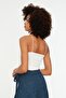 White Cotton Spaghetti Strap Fitted/Fitted Crop Stretch Knitted Tank Top TWOSS20AL0006 - 5