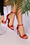 Women's Red Satin Single Strap Heeled Shoes - 2