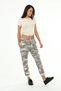 Women's Beige Italian Tie Waist Camouflage Patterned Skinny Leg Skinny Trousers - 4