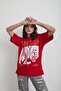 Women's Red Fabulous Printed Oversize T-shirt - 2