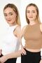 Women's White Stone Halter Neck Ribbed 2-Pack Crop Blouse