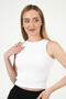 Women's White Stone Halter Neck Ribbed 2-Pack Crop Blouse - 3