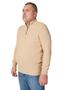 Plus Size Beige Stand Collar Zippered Cotton Men's Sweater - 2