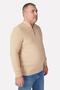 Plus Size Beige Stand Collar Zippered Cotton Men's Sweater - 3