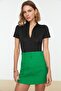 Black Zippered Stand Collar Zippered Short Sleeve Flexible Snap Knitted Body TWOAW21BD0009 - 4
