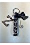 Black Baguette Black Meter Light Keychain Black Z Letter Silver Tiny Ball Black Ribbon