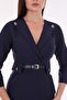 Double Breasted Collar Pocket Detailed Belted Office Dress - 3