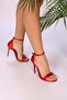 Women's Red Satin Single Strap Heeled Shoes - 3