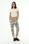 Women's Beige Italian Tie Waist Camouflage Patterned Skinny Leg Skinny Trousers