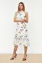 White Floral Print A-Line Halter Neck Lined Midi Woven Dress TWOSS19LJ0200