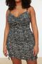 Black Bodycon Shirred Detail Floral Patterned Summer Knitted Dress Tbbss22Ah0142 - 4