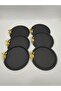 Set of 6 Black Round Patterned Gold Floral Presentation Tray, Decorative Serving Tray Tea Coffee 23 Cm