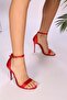 Women's Red Satin Single Strap Heeled Shoes - 5