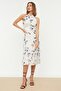 White Floral Print A-Line Halter Neck Lined Midi Woven Dress TWOSS19LJ0200 - 2