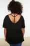 Siyah Oversize Fit Yaka Detaylı Büyük Beden Örme T-Shirt TBBSS22TS0877 - 2