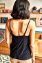 Women's Black Strap Adjustable Lace Draped Knitted Athlete Blouse BLZ-19001732 - 2