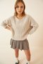 Women's Cream V-Neck Oversize Knitwear Sweater YG00099