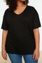Siyah Oversize Fit Yaka Detaylı Büyük Beden Örme T-Shirt TBBSS22TS0877 - 5