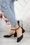 Women's Black Breast Single Strap Thick Heeled Classic Shoes - 2