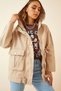 Women's Cream Hooded Oversize Gabardine Coat RV00009 - 3