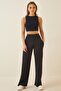Women's Black High Waist Stretchy Sweatpants BF00030