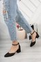 Women's Black Breast Single Strap Thick Heeled Classic Shoes - 3