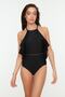 Black Flounce Halter Neck Covered Regular Swimsuit Tbess20Ma0297 - 3