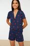 Lacivert %100 Pamuklu Kalpli Şortlu Örme Pijama Takımı THMSS21PT0756 - 2