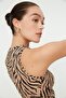 Camel Animal Printed Halter Neck Fitted Crop Stretchy Knitted Blouse TWOSS22BZ0879 - 3