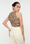 Camel Animal Printed Halter Neck Fitted Crop Stretchy Knitted Blouse TWOSS22BZ0879 - 5