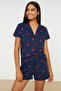 Lacivert %100 Pamuklu Kalpli Şortlu Örme Pijama Takımı THMSS21PT0756