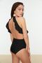 Black Flounce Halter Neck Covered Regular Swimsuit Tbess20Ma0297 - 2