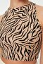 Camel Animal Printed Halter Neck Fitted Crop Stretchy Knitted Blouse TWOSS22BZ0879 - 4