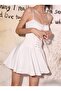 Stretchy Diving Fabric Front Lace Detailed Straps White Kiloş Dress White Mini Dress Tkn-119 - 2