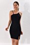 Women's Black Cross Collar Camisole Dress Yİ1813 - 3