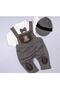 Baby Boy Brown Salopet Set with Cap and Bow Tie