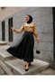 Women's Black Leather Look Pleated Skirt - 2