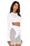 Women's White Long Sleeve Crew Neck Crop Top - 2