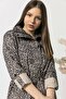 Women's High Collar Leopard Patterned Midi Size Raincoat with Pockets - 3