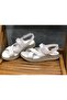 Full Orthopedic Genuine Leather Padded Sole White Velcro Sandals - 5