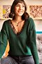 Women's Emerald Green Lace Collar Knitwear Blouse BLZ-19001605 - 2