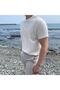 White Men's Round Neck 2 Stripes Knitted T-shirt - 3