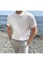 White Men's Round Neck 2 Stripes Knitted T-shirt - 5