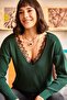 Women's Emerald Green Lace Collar Knitwear Blouse BLZ-19001605 - 3