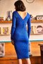 Women's Cobalt Blue Double Breasted Knitwear Dress ELB-19001369 - 5