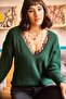 Women's Emerald Green Lace Collar Knitwear Blouse BLZ-19001605 - 4
