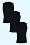 3' Black Rib Men's Crew Neck Sleeve Undershirt - 3